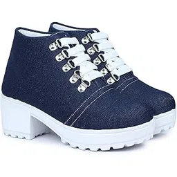 Boot Denim Style Casual Outdoor High Heel Ankle for Women & Girls