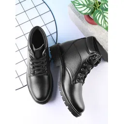 Brown High-Top Lace-Up Boots | Durable Faux Leather Ankle-Length Shoes | Outdoo Boots For Men