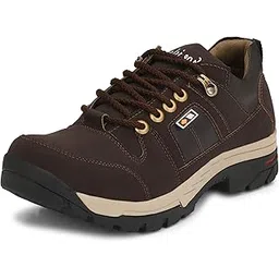 Brown Leatherette Tough Heavy Duty Ankle Length Casual Boots Shoe Island for Men (BUN724-AZ), Size 10 UK/India