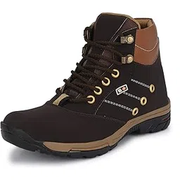 Brown Leatherette Tough Heavy Duty Ankle Length Casual Long Boots Shoe Island for Men (SU3210-AZ), Size 8 UK/India