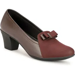 Brown Slip-On Pumps with Block Heel, Pointed Toe Corporate Casuals For Women