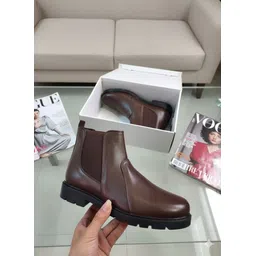 Brown Synthetic Leather Lightweight Comfortable Trendy Outdoor Slip On Chelsea Boots For Women