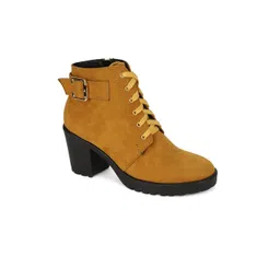 Bruno Manetti Camel Brown Suede Block Heeled Boots with Buckles