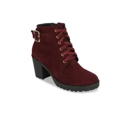 Bruno Manetti Maroon Suede Block Heeled Boots