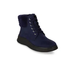 Bruno Manetti Navy Blue Suede Flatform Heeled Boots