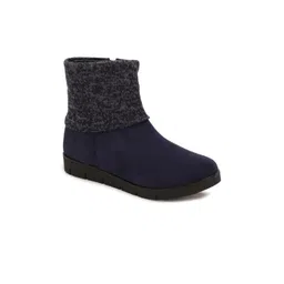 Bruno Manetti Women Navy Blue Suede Flat Boots
