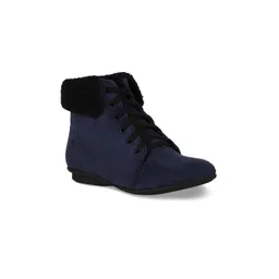 Bruno Manetti Women Navy Blue Suede Flat Boots