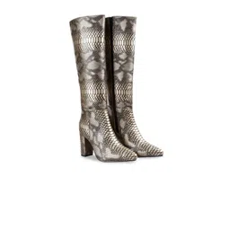 Bxxy Block Heel Snake-Pattern Knee Long Boots