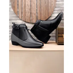 Bxxy Men 9 Cm Hidden Height Increasing Block-Heeled Buckle And Zip Formal Boot