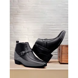 Bxxy Men 9 Cm Hidden Height Increasing Block-Heeled Buckle And Zip Formal Boot