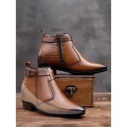 Bxxy Men 9 Cm Hidden Height Increasing Block-Heeled Buckle And Zip Formal Boot