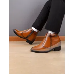 Bxxy Men 9 Cm Hidden Height Increasing Casual Block-Heeled Buckle And Zip Boot