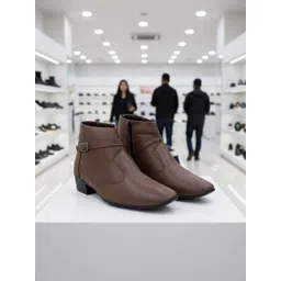 Bxxy Men Block Heel Slip On Zipper Buckle Formal Boots