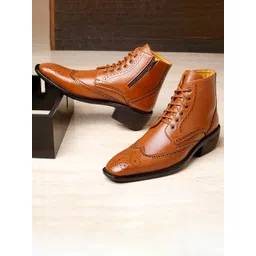 Bxxy Men Block-Heeled Height Increasing Brogue Boots