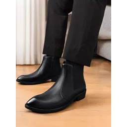 Bxxy Men Classic Solid Pointed Toe Ankle-Length Formal Chelsea Boots