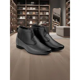 Bxxy Men Formal Slip-on Zip Ankle Length Block-Heeled Boots