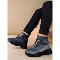 Bxxy Men Hidden Height Increasing PU Leather High-Top Lace-up Boots