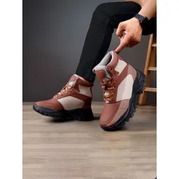 Bxxy Men Pu Leather Hidden Height Increasing High-Top Lace-up Boots