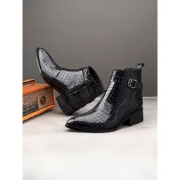 Bxxy Men Round Toe Crocodile Ankle Buckle Regular Boots
