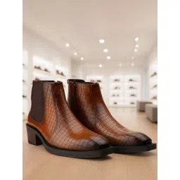 Bxxy Men Textured Square-Toe Heel Height Increasing Elevator Ankle Chelsea Boots