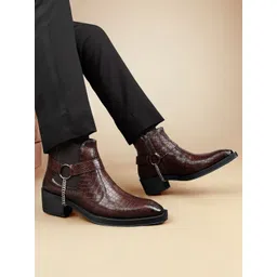 Bxxy Men Textured Square Toe Height Increasing Elevator Chelsea Boots