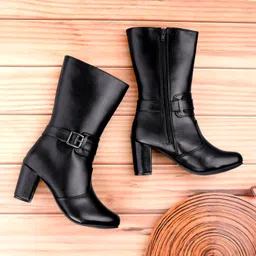 Bxxy PU Work High-Top Block Pumps with Buckles