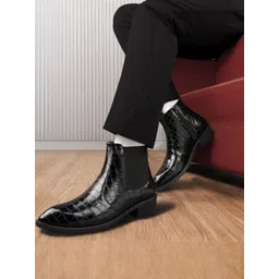 Bxxy Textured Block-Heeled Ankle-Length Pointed Toe Chelsea Boots