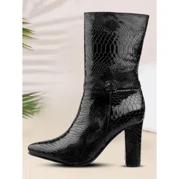 Bxxy Women Block Heel Snake-Pattern Ankle Length Boots