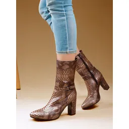 Bxxy Women Block Heel Snake-Pattern Ankle Length Boots