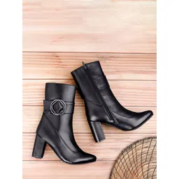 Bxxy Women High Ankle Heeled Zipper Boots