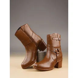 Bxxy Women High Ankle Zipper Boots With Buckle Closure