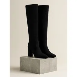 Bxxy Women High-Top Mesh Block Heel Boots