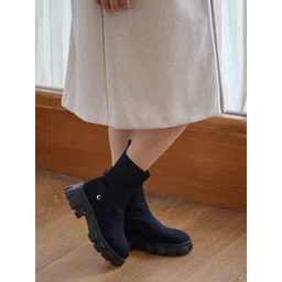 CAI Knitted Round-Toe Mid-Top Regular Boots