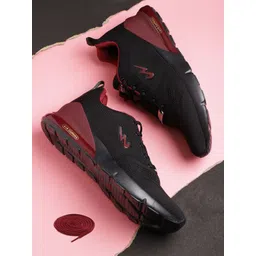 Campus Men Black & Burgundy Flying Fury Woven Design Running Shoes