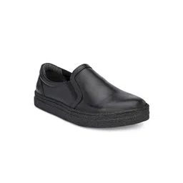 CARLO ROMANO Men Black Solid Leather Slip-On Sneakers