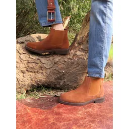 CARLO ROMANO Men Brown Solid Suede Mid-Top Leather Flat Boots