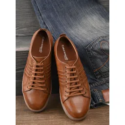 CARLO ROMANO Men Tan Brown Solid Leather Sneakers