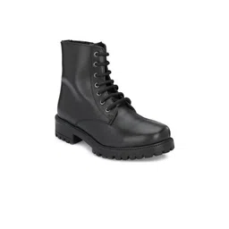 CARLO ROMANO Women Black Leather Lightweight Flat Boots