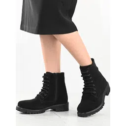 CARLO ROMANO Women Black Solid Suede High-Top Flat Boots