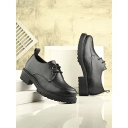 CARLO ROMANO Women Leather Round Toe Lace-Ups Block Boots