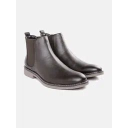 Carlton London Men Coffee Brown Solid Mid-Top Chelsea Boots