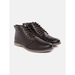 Carlton London Men Coffee Brown Solid Mid-Top Flat Boots