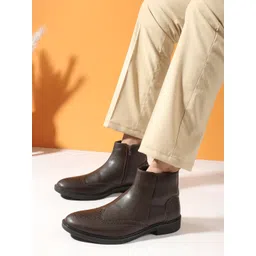 Carlton London Men Solid Slip-On Round Toe Winter Boots with Laser Cut Detail