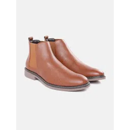 Carlton London Men Tan Brown Solid Mid-Top Chelsea Boots