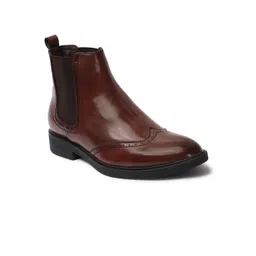 Carlton London Men Textured Mid Top Block Heel Chelsea Boots