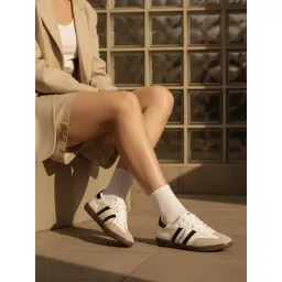 Carlton London Women Retro Stripe Canvas Lace-Ups Lifestyle White Sneakers