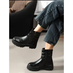 Carlton London Women Round Toe Block Heel Chunky Boots