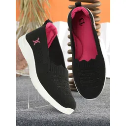 Carlton London Women Textured Round Toe Flyknit Mesh Slip-On Sneakers