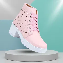 casual fashionable laser cut Pu leather comfortable pink fashion boots for women Boots For Women