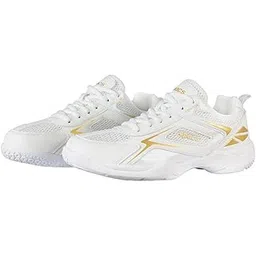 Champ 259 (CC 259) Non-Marking Professional Badminton Shoes | Ideal for Indoor Games (Badminton, Tennis, Volleyball, Squash) Durable | Super Stable | Hi-Comfy Badminton Shoe White Gold (UK 6)